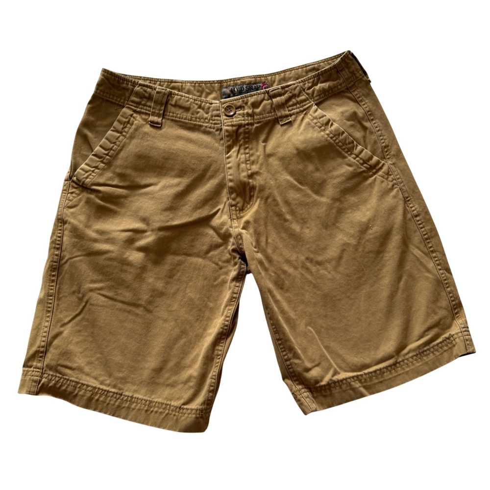 Red Snap Tan Cotton Shorts Mens 32 Flat Front Casual Chino 10‎ Inseam